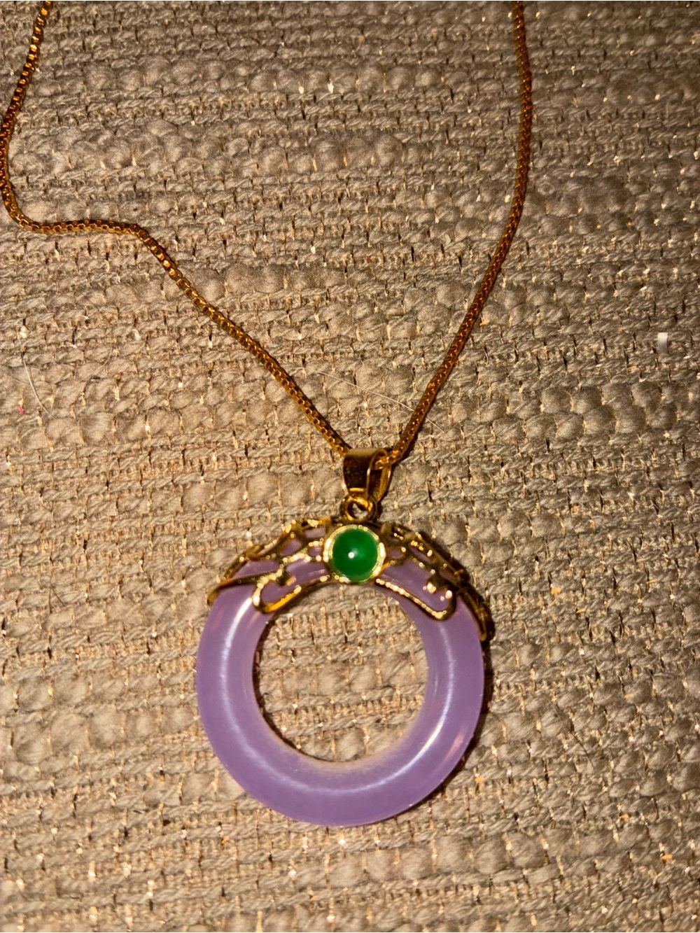 Gold-Tone Purple Circle Pendant Necklace with Green Accent